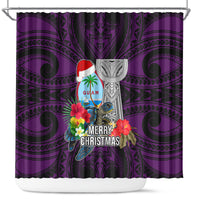 Guam Christmas Shower Curtain Santa Gift Latte Stone and Sea Turle Mix Hibiscus Chamorro Pink Style LT03 Pink - Polynesian Pride