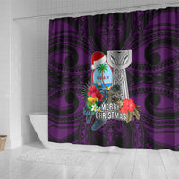 Guam Christmas Shower Curtain Santa Gift Latte Stone and Sea Turle Mix Hibiscus Chamorro Pink Style LT03 - Polynesian Pride
