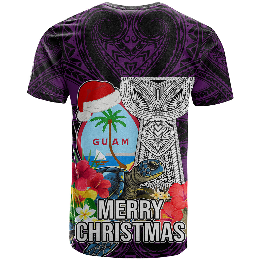 Guam Christmas T Shirt Santa Gift Latte Stone and Sea Turle Mix Hibiscus Chamorro Pink Style LT03 - Polynesian Pride