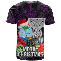 Guam Christmas T Shirt Santa Gift Latte Stone and Sea Turle Mix Hibiscus Chamorro Pink Style LT03 - Polynesian Pride