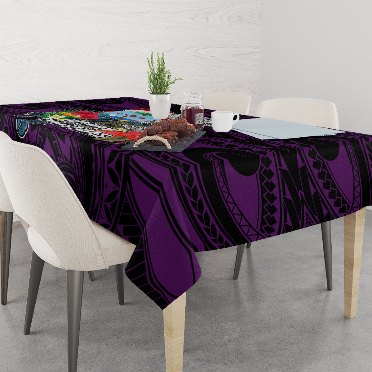 Guam Christmas Tablecloth Santa Gift Latte Stone and Sea Turle Mix Hibiscus Chamorro Pink Style LT03