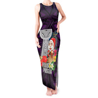 Guam Christmas Tank Maxi Dress Santa Gift Latte Stone and Sea Turle Mix Hibiscus Chamorro Pink Style LT03 Women Pink - Polynesian Pride