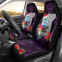 Custom Guam Christmas Car Seat Cover Santa Gift Latte Stone and Sea Turle Mix Hibiscus Chamorro Pink Style LT03 - Polynesian Pride
