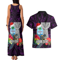 Custom Guam Christmas Couples Matching Tank Maxi Dress and Hawaiian Shirt Santa Gift Latte Stone and Sea Turle Mix Hibiscus Chamorro Pink Style LT03 - Polynesian Pride