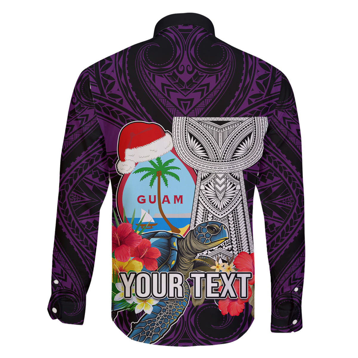 Custom Guam Christmas Family Matching Long Sleeve Bodycon Dress and Hawaiian Shirt Santa Gift Latte Stone and Sea Turle Mix Hibiscus Chamorro Pink Style LT03 - Polynesian Pride