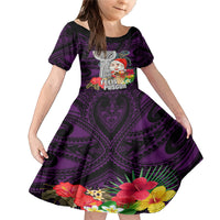 Custom Guam Christmas Family Matching Mermaid Dress and Hawaiian Shirt Santa Gift Latte Stone and Sea Turle Mix Hibiscus Chamorro Pink Style LT03 Daughter's Dress Pink - Polynesian Pride