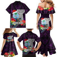 Custom Guam Christmas Family Matching Mermaid Dress and Hawaiian Shirt Santa Gift Latte Stone and Sea Turle Mix Hibiscus Chamorro Pink Style LT03 - Polynesian Pride