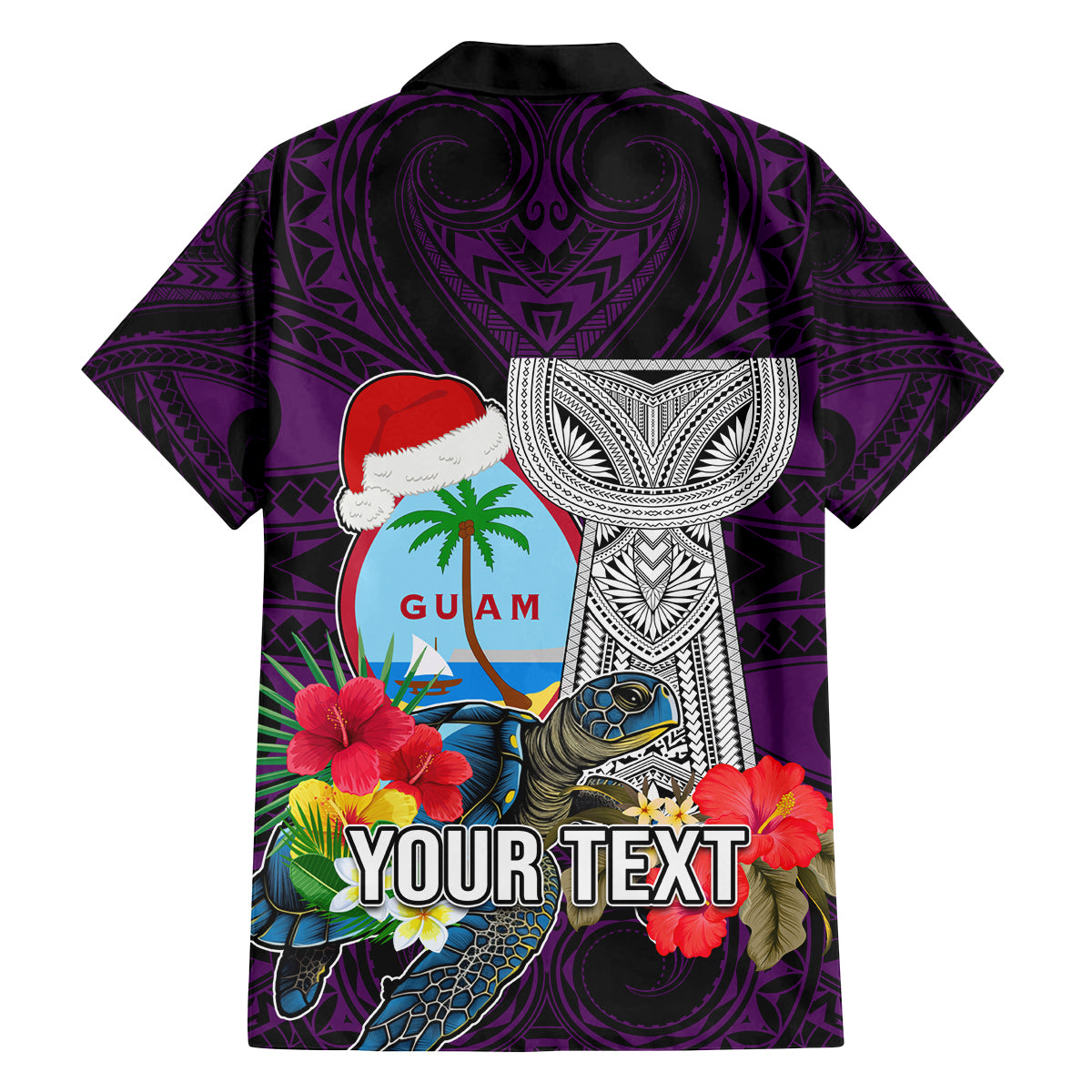 Custom Guam Christmas Family Matching Off Shoulder Maxi Dress and Hawaiian Shirt Santa Gift Latte Stone and Sea Turle Mix Hibiscus Chamorro Pink Style LT03 - Polynesian Pride