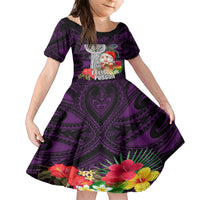 Custom Guam Christmas Family Matching Short Sleeve Bodycon Dress and Hawaiian Shirt Santa Gift Latte Stone and Sea Turle Mix Hibiscus Chamorro Pink Style LT03 Daughter's Dress Pink - Polynesian Pride