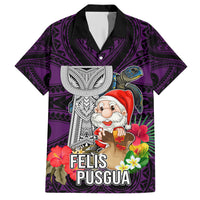 Custom Guam Christmas Family Matching Short Sleeve Bodycon Dress and Hawaiian Shirt Santa Gift Latte Stone and Sea Turle Mix Hibiscus Chamorro Pink Style LT03 Dad's Shirt - Short Sleeve Pink - Polynesian Pride