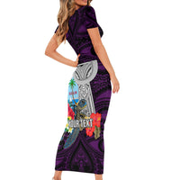 Custom Guam Christmas Family Matching Short Sleeve Bodycon Dress and Hawaiian Shirt Santa Gift Latte Stone and Sea Turle Mix Hibiscus Chamorro Pink Style LT03 - Polynesian Pride