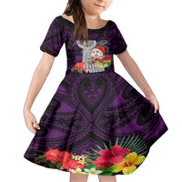 Custom Guam Christmas Family Matching Summer Maxi Dress and Hawaiian Shirt Santa Gift Latte Stone and Sea Turle Mix Hibiscus Chamorro Pink Style LT03 Daughter's Dress Pink - Polynesian Pride