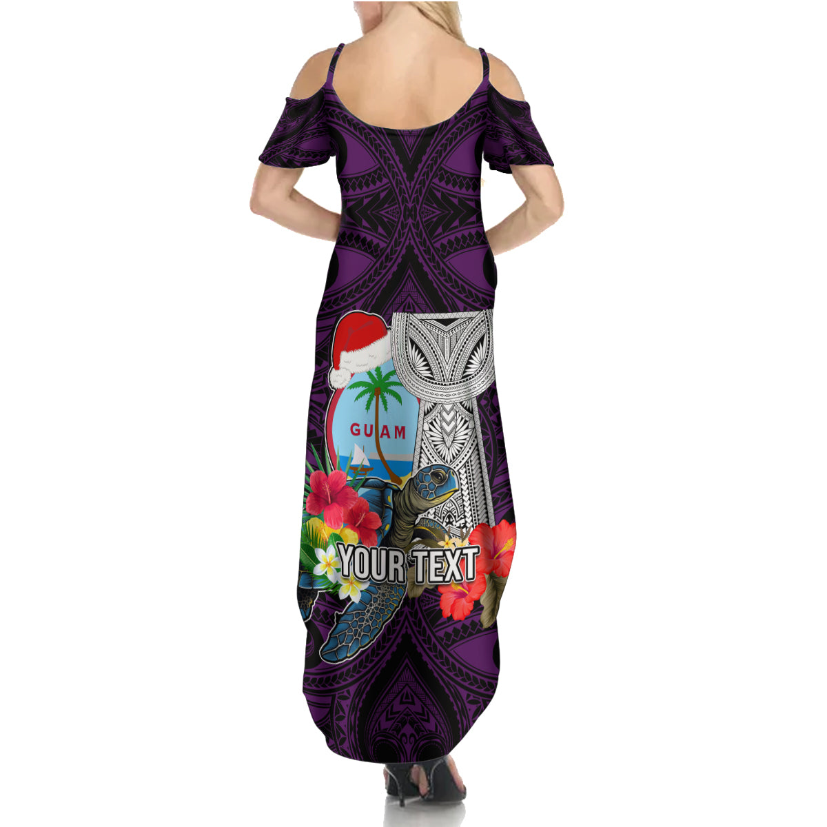 Custom Guam Christmas Family Matching Summer Maxi Dress and Hawaiian Shirt Santa Gift Latte Stone and Sea Turle Mix Hibiscus Chamorro Pink Style LT03 - Polynesian Pride