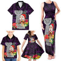Custom Guam Christmas Family Matching Tank Maxi Dress and Hawaiian Shirt Santa Gift Latte Stone and Sea Turle Mix Hibiscus Chamorro Pink Style LT03 - Polynesian Pride