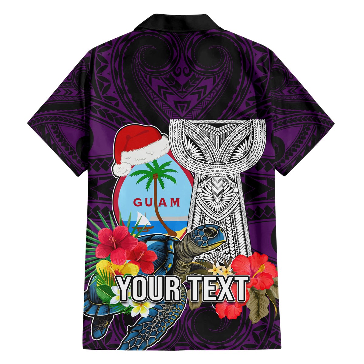 Custom Guam Christmas Hawaiian Shirt Santa Gift Latte Stone and Sea Turle Mix Hibiscus Chamorro Pink Style LT03 - Polynesian Pride