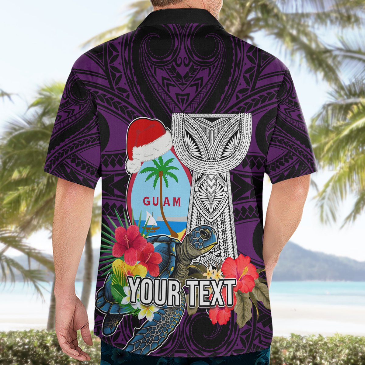 Custom Guam Christmas Hawaiian Shirt Santa Gift Latte Stone and Sea Turle Mix Hibiscus Chamorro Pink Style LT03 - Polynesian Pride