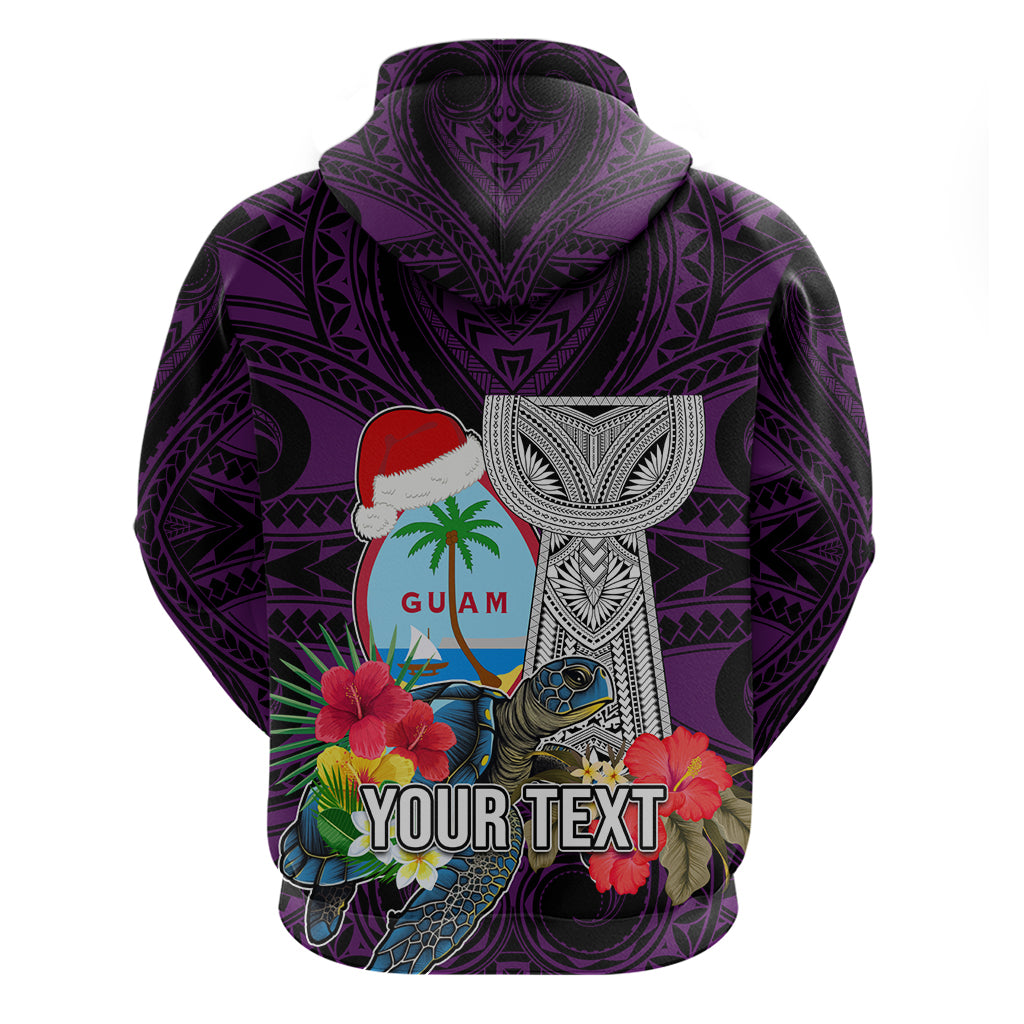 Custom Guam Christmas Hoodie Santa Gift Latte Stone and Sea Turle Mix Hibiscus Chamorro Pink Style LT03 - Polynesian Pride