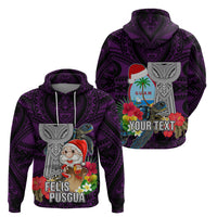 Custom Guam Christmas Hoodie Santa Gift Latte Stone and Sea Turle Mix Hibiscus Chamorro Pink Style LT03 - Polynesian Pride