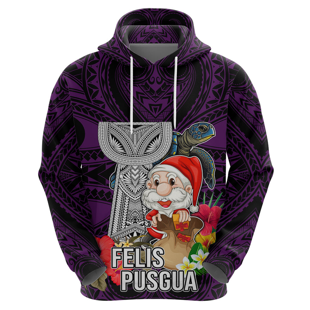 Custom Guam Christmas Hoodie Santa Gift Latte Stone and Sea Turle Mix Hibiscus Chamorro Pink Style LT03 - Polynesian Pride