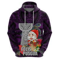 Custom Guam Christmas Hoodie Santa Gift Latte Stone and Sea Turle Mix Hibiscus Chamorro Pink Style LT03 - Polynesian Pride