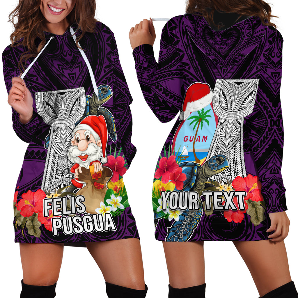 Custom Guam Christmas Hoodie Dress Santa Gift Latte Stone and Sea Turle Mix Hibiscus Chamorro Pink Style LT03 - Polynesian Pride