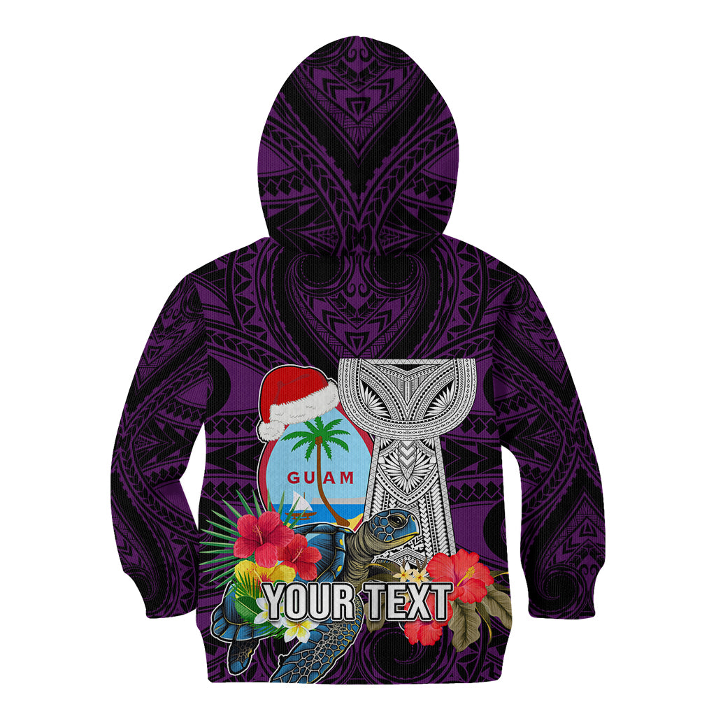 Custom Guam Christmas Kid Hoodie Santa Gift Latte Stone and Sea Turle Mix Hibiscus Chamorro Pink Style LT03 - Polynesian Pride