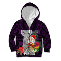 Custom Guam Christmas Kid Hoodie Santa Gift Latte Stone and Sea Turle Mix Hibiscus Chamorro Pink Style LT03 Zip Hoodie Pink - Polynesian Pride