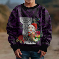 Custom Guam Christmas Kid Ugly Christmas Sweater Santa Gift Latte Stone and Sea Turle Mix Hibiscus Chamorro Pink Style LT03 - Polynesian Pride
