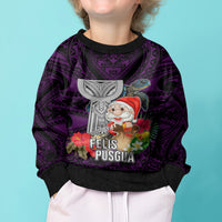 Custom Guam Christmas Kid Ugly Christmas Sweater Santa Gift Latte Stone and Sea Turle Mix Hibiscus Chamorro Pink Style LT03 - Polynesian Pride
