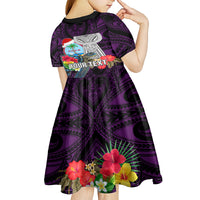 Custom Guam Christmas Kid Short Sleeve Dress Santa Gift Latte Stone and Sea Turle Mix Hibiscus Chamorro Pink Style LT03 - Polynesian Pride