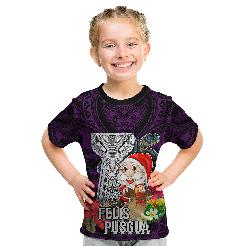 Custom Guam Christmas Kid T Shirt Santa Gift Latte Stone and Sea Turle Mix Hibiscus Chamorro Pink Style LT03 Pink - Polynesian Pride