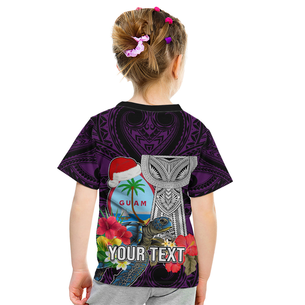 Custom Guam Christmas Kid T Shirt Santa Gift Latte Stone and Sea Turle Mix Hibiscus Chamorro Pink Style LT03 - Polynesian Pride