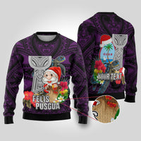 Custom Guam Christmas Ugly Christmas Sweater Santa Gift Latte Stone and Sea Turle Mix Hibiscus Chamorro Pink Style LT03 Pink - Polynesian Pride