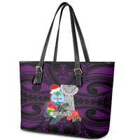 Custom Guam Christmas Leather Tote Bag Santa Gift Latte Stone and Sea Turle Mix Hibiscus Chamorro Pink Style LT03 - Polynesian Pride