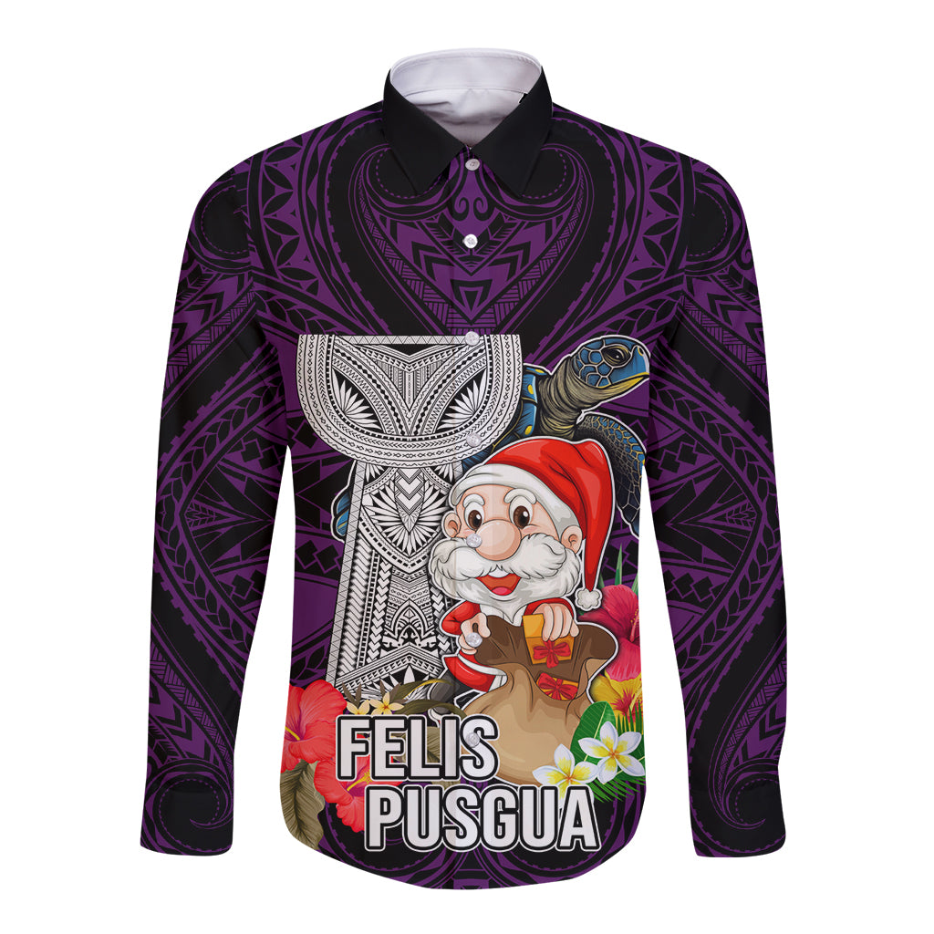 Custom Guam Christmas Long Sleeve Button Shirt Santa Gift Latte Stone and Sea Turle Mix Hibiscus Chamorro Pink Style LT03 Unisex Pink - Polynesian Pride