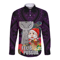 Custom Guam Christmas Long Sleeve Button Shirt Santa Gift Latte Stone and Sea Turle Mix Hibiscus Chamorro Pink Style LT03 Unisex Pink - Polynesian Pride