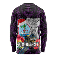 Custom Guam Christmas Long Sleeve Shirt Santa Gift Latte Stone and Sea Turle Mix Hibiscus Chamorro Pink Style LT03 - Polynesian Pride