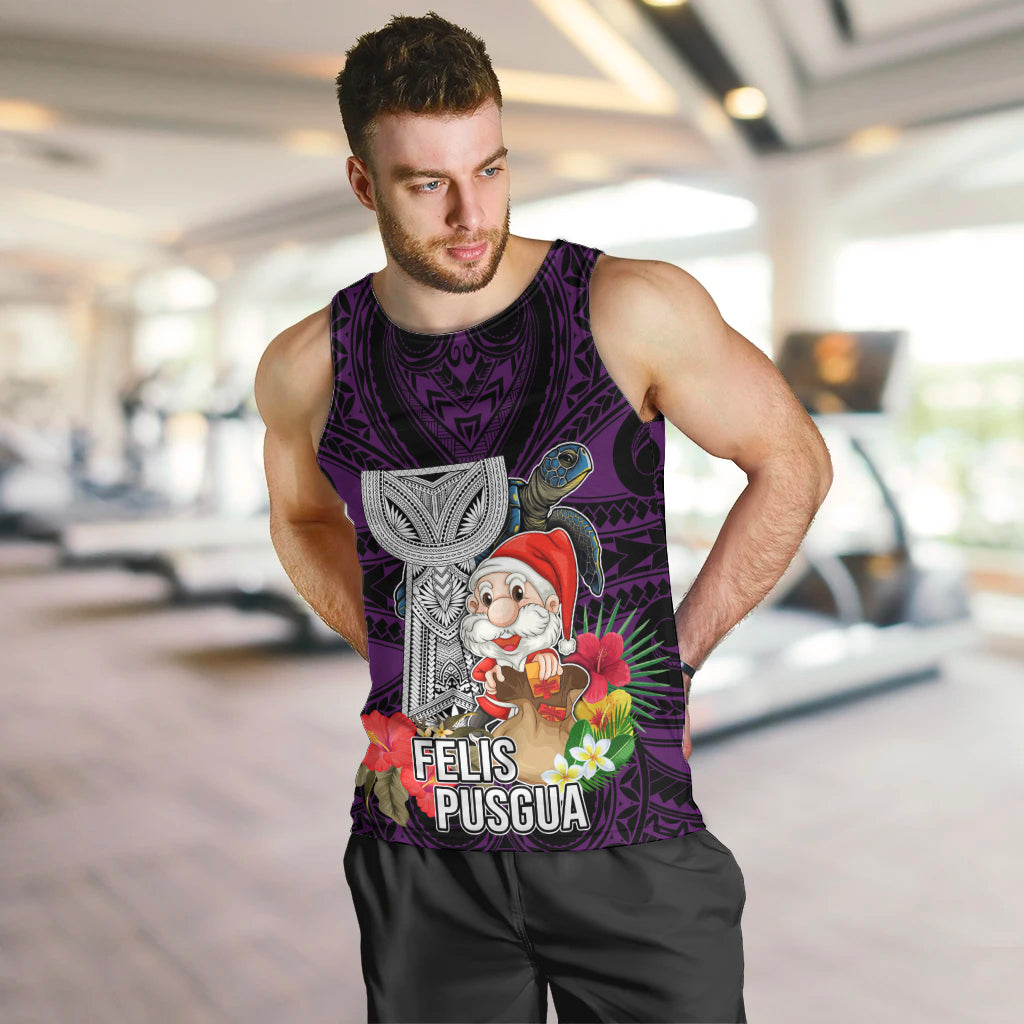Custom Guam Christmas Men Tank Top Santa Gift Latte Stone and Sea Turle Mix Hibiscus Chamorro Pink Style LT03 Pink - Polynesian Pride