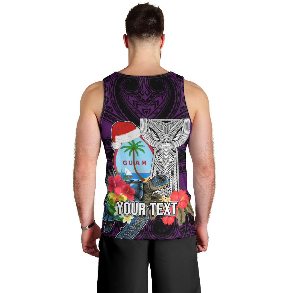 Custom Guam Christmas Men Tank Top Santa Gift Latte Stone and Sea Turle Mix Hibiscus Chamorro Pink Style LT03 - Polynesian Pride