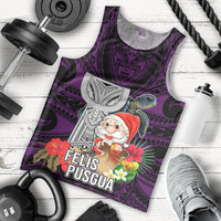 Custom Guam Christmas Men Tank Top Santa Gift Latte Stone and Sea Turle Mix Hibiscus Chamorro Pink Style LT03 - Polynesian Pride