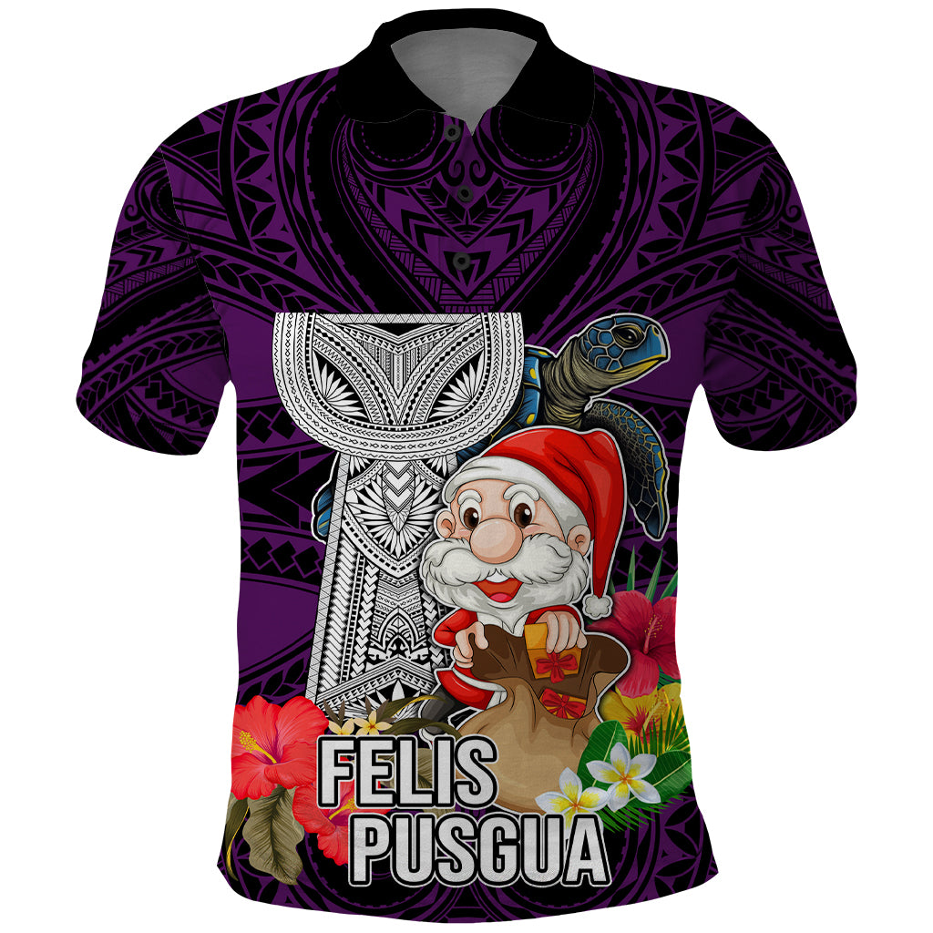 Custom Guam Christmas Polo Shirt Santa Gift Latte Stone and Sea Turle Mix Hibiscus Chamorro Pink Style LT03 Pink - Polynesian Pride