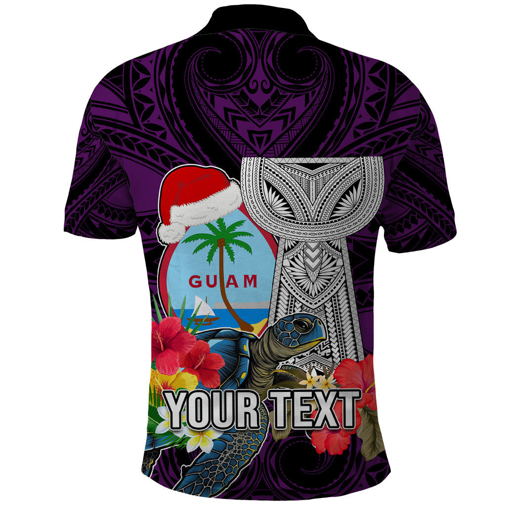 Custom Guam Christmas Polo Shirt Santa Gift Latte Stone and Sea Turle Mix Hibiscus Chamorro Pink Style LT03 - Polynesian Pride