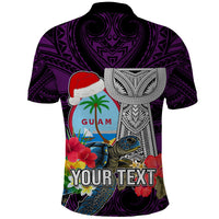 Custom Guam Christmas Polo Shirt Santa Gift Latte Stone and Sea Turle Mix Hibiscus Chamorro Pink Style LT03 - Polynesian Pride