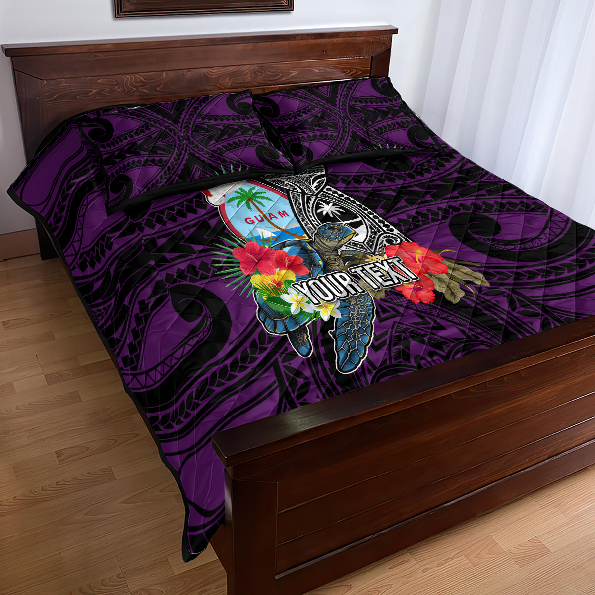Custom Guam Christmas Quilt Bed Set Santa Gift Latte Stone and Sea Turle Mix Hibiscus Chamorro Pink Style LT03