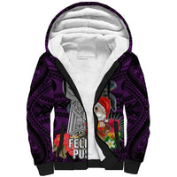 Custom Guam Christmas Sherpa Hoodie Santa Gift Latte Stone and Sea Turle Mix Hibiscus Chamorro Pink Style LT03 Unisex Pink - Polynesian Pride