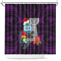 Custom Guam Christmas Shower Curtain Santa Gift Latte Stone and Sea Turle Mix Hibiscus Chamorro Pink Style LT03 Pink - Polynesian Pride