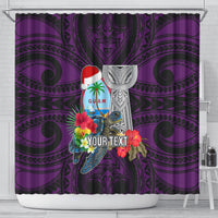 Custom Guam Christmas Shower Curtain Santa Gift Latte Stone and Sea Turle Mix Hibiscus Chamorro Pink Style LT03 - Polynesian Pride