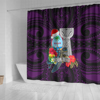 Custom Guam Christmas Shower Curtain Santa Gift Latte Stone and Sea Turle Mix Hibiscus Chamorro Pink Style LT03 - Polynesian Pride