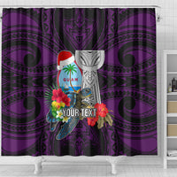 Custom Guam Christmas Shower Curtain Santa Gift Latte Stone and Sea Turle Mix Hibiscus Chamorro Pink Style LT03 - Polynesian Pride