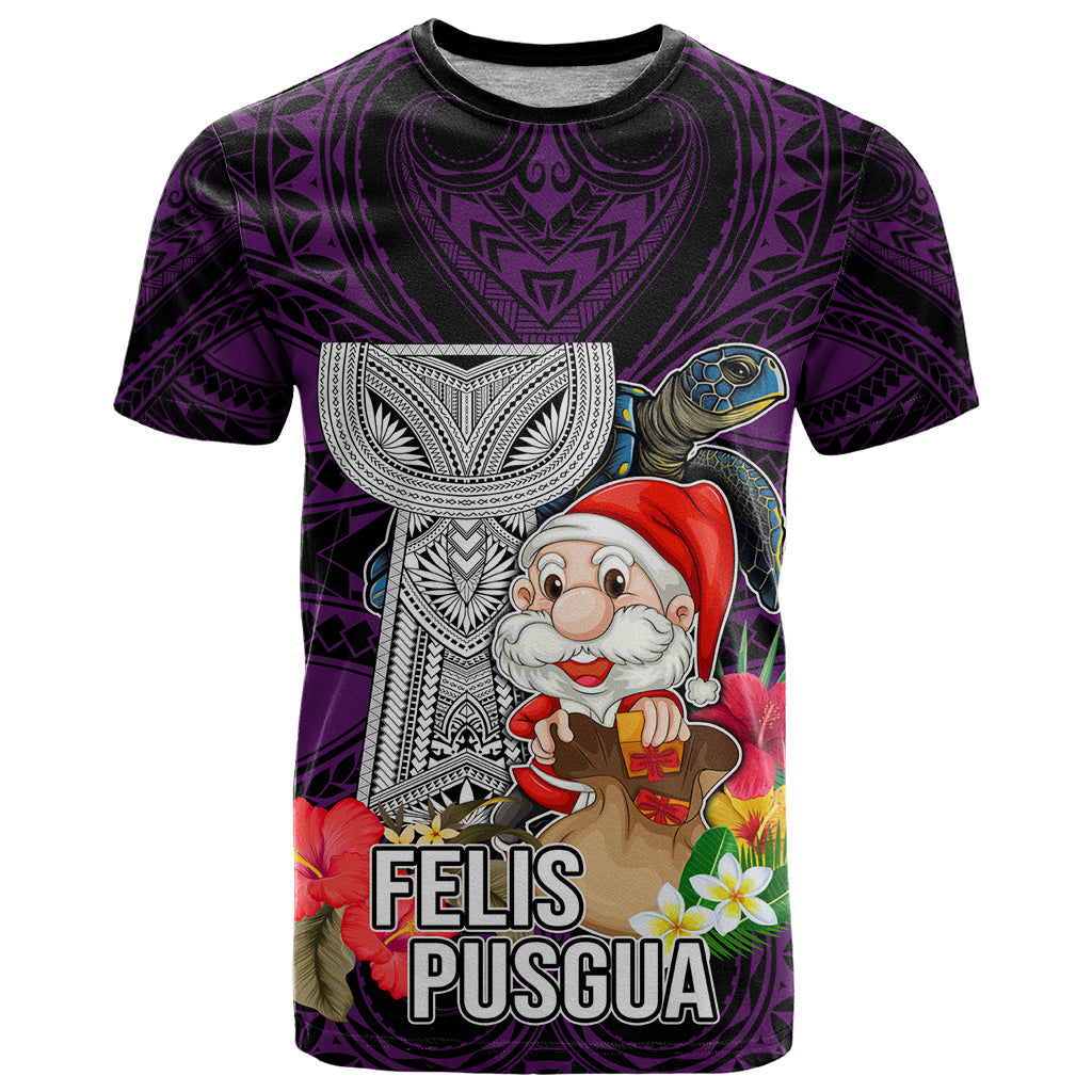 Custom Guam Christmas T Shirt Santa Gift Latte Stone and Sea Turle Mix Hibiscus Chamorro Pink Style LT03 Pink - Polynesian Pride